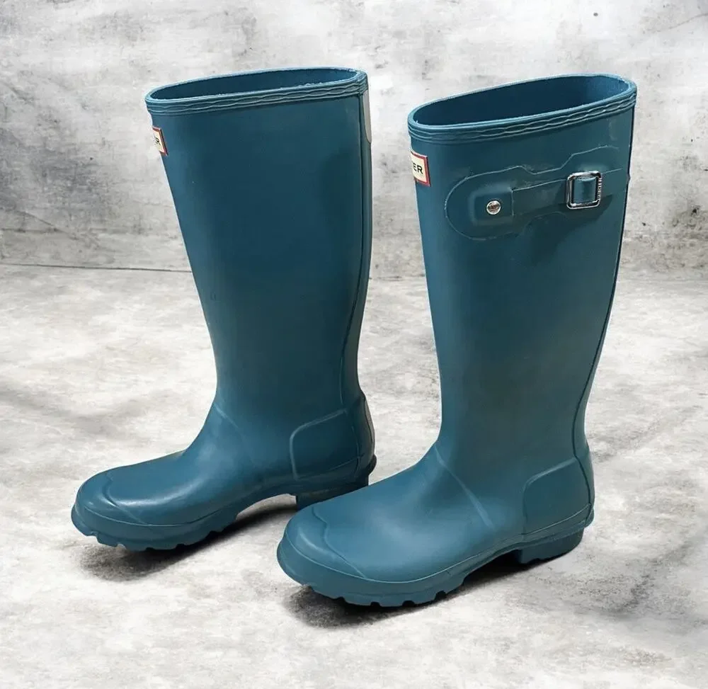 Hunter 4B/5G Youth Kids Classic Turquoise Tall Rain Boots Rubber Waterproof